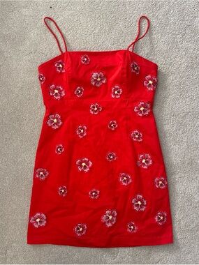 Maeve Red Floral Mini Dress with Spaghetti Straps